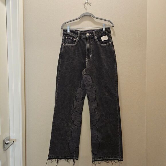 NWOT Revenge Skull Patch Black Jeans   Size 28 - Picture 1 of 11